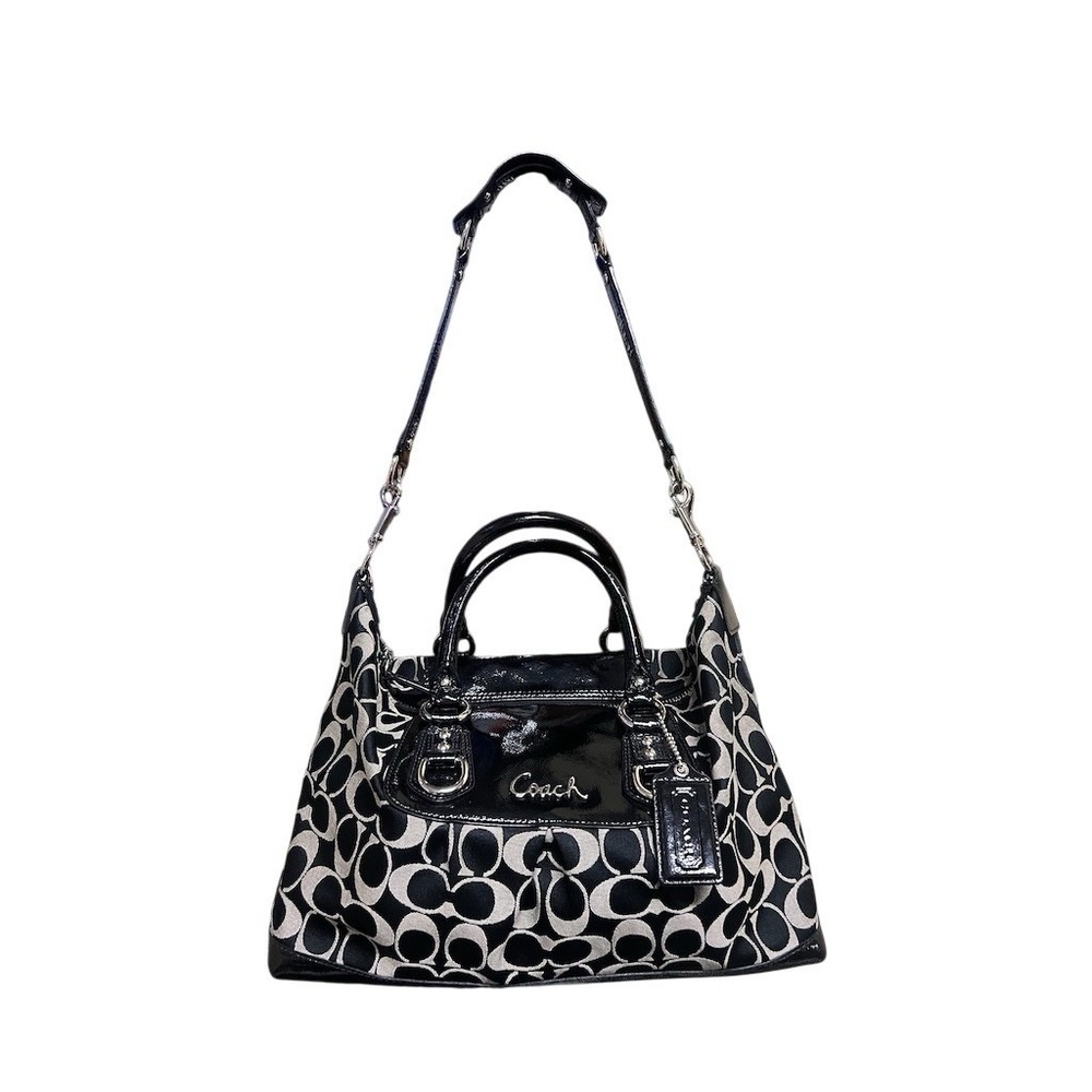 Coach Ashley Satchel Womens Black & Gray Signature C Logo Top Zip Bag